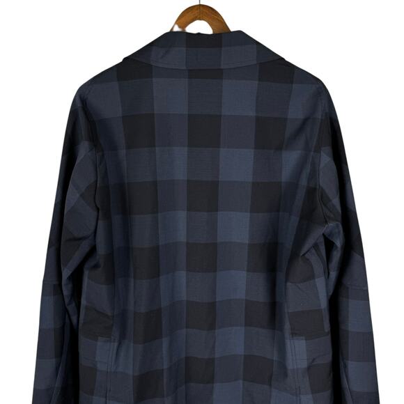 GXG Mens Navy Black Checkered Plaid Long Length Lightweight Coat w Pockets - Picture 4 of 10